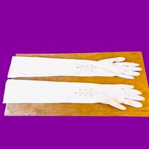 Vintage Opera Gloves White Nylon Stretch Long Formal Buttons 23" Long Size 8